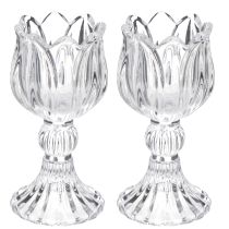 Product Glass candle holders with a floral pattern for elegant table decoration, 14cm, 2 pieces
