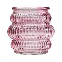 Product Tealight holder glass decoration purple pink Ø7.5cm H7.5cm 2pcs