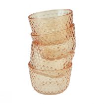 Product Tealight holder glass lantern retro orange Ø8cm H5cm 4pcs