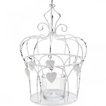 Tea light holder crown with hearts shabby chic white Ø14cm H22cm