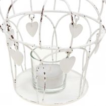 Tea light holder crown with hearts shabby chic white Ø14cm H22cm
