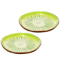 Product Round ceramic plates with kiwi motif, suitable for dining table or kitchen, 16cm, 2 pieces