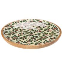 Product Wooden Christmas Decorative Plate with Holly Design, 25cm