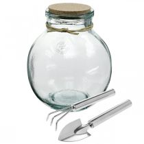 Bottle garden set glass with cork lid and tools Ø21cm H25cm