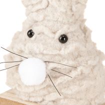 Product Decorative Easter bunny made of plush – fluffy Easter decoration in beige &amp; white on wooden base H18cm 2 pcs
