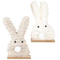 Product Decorative Easter bunny made of plush – fluffy Easter decoration in beige &amp; white on wooden base H18cm 2 pcs