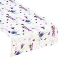 Table runner summer table ribbon bumblebees white 40x150cm