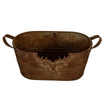 Product Oval Metal Bowl with Handles and Deer Motif, Rust Look, 36cm