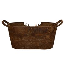 Product Oval Metal Bowl with Handles and Deer Motif, Rust Look, 36cm