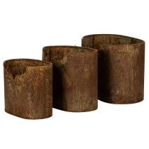 Product Oval Metal Planter Set with Rustic Rust Finish and Deer Motifs – 3-Piece, 24cm