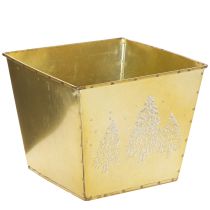 Product Metal Planter with Glittering Christmas Tree Design, 18cm, Gold