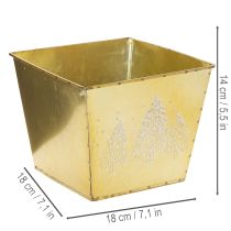 Product Metal Planter with Glittering Christmas Tree Design, 18cm, Gold