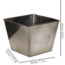 Product Square Metal Planter with Embossed Pine Tree Design, 18cm