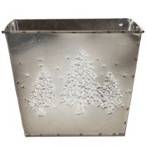 Product Square Metal Planter with Embossed Pine Tree Design, 18cm