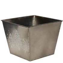 Product Square Metal Planter with Embossed Pine Tree Design, 18cm