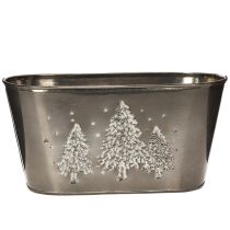 Product Oval Zinc Planter with Embossed Christmas Tree Design, 25cm, Silver