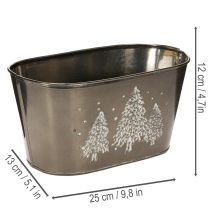 Product Oval Zinc Planter with Embossed Christmas Tree Design, 25cm, Silver