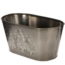 Product Oval Zinc Planter with Embossed Christmas Tree Design, 25cm, Silver