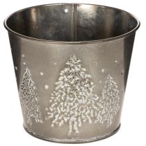 Product Metal Planter with Glitter Tree Motif, 13cm, Silver