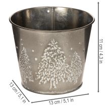 Product Metal Planter with Glitter Tree Motif, 13cm, Silver