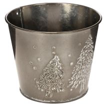 Product Metal Planter with Glitter Tree Motif, 13cm, Silver