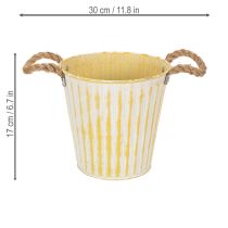 Product Metal pot, spring decoration, planter with handles, yellow, shabby chic, Ø18cm, H17.5cm