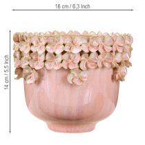 Product Flowerpot Ceramic Pink – Elegant plant pot with flower decoration Ø16cm