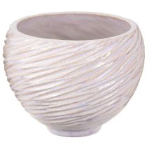 Product Ceramic Plant Bowl Cream-Pink – Modern Decorative Planter with Groove Pattern Ø15cm 2pcs
