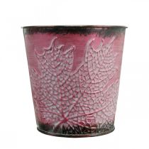 Product Planter with leaf decoration, metal vessel, autumn, plant pot wine red Ø10cm H10cm
