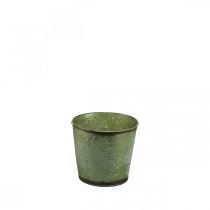 Product Planter with leaf decoration, metal vessel for autumn, green plant bucket Ø10cm H10cm
