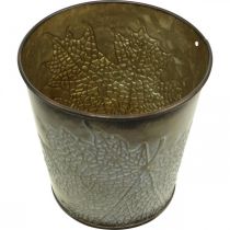 Product Planter for autumn, metal pot with leaf decoration, golden planter Ø10cm H10cm