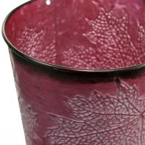 Product Planter with leaf decoration, metal vessel, autumn, plant pot wine red Ø10cm H10cm