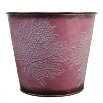 Product Plant pot with leaf decoration, autumn decoration, metal planter wine red Ø16.5 cm H14.5 cm