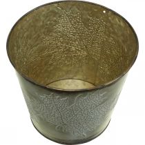 Product Plant bucket with leaf decoration, metal vessel, autumn golden Ø18cm H17cm