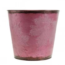 Product Planter, metal bucket with leaves, autumn decoration wine red Ø18cm H17cm