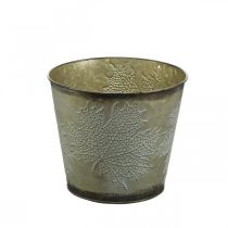 Product Plant bucket with leaf decoration, metal vessel, autumn golden Ø18cm H17cm