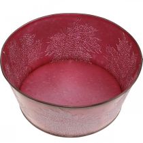 Product Plant bowl for autumn, metal container with leaf decoration, decorative pot wine red Ø25cm H11cm