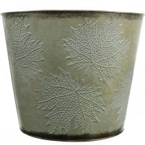 Product Plant pot, autumn decoration, metal vessel with leaves Golden Ø25.5cm H22cm