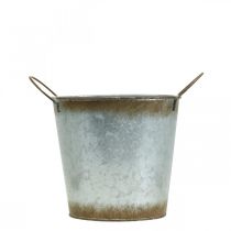 Product Planter made of metal, flower bowl, plant pot with handles silver, patina Ø18cm H20cm