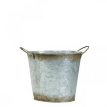 Product Decorative pot with handles, plant bucket, silver metal vessel, patina Ø17cm H16.5cm