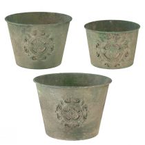 Flowerpot metal green vintage Ø22cm–13.5cm set of 3