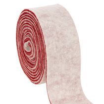 Product Two-tone pot hinge made of 100% wool as a decorative felt ribbon, white/red, 7.5cm wide, 5m long