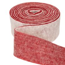 Product Two-tone pot hinge made of 100% wool as a decorative felt ribbon, white/red, 7.5cm wide, 5m long