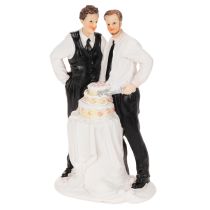 Product Cake topper of a male couple with cake, 16.5cm