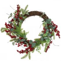 Product Christmas door wreath illuminated berries LED wreath Ø37cm