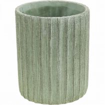 Product Planter Ceramic Green Retro Striped Ø13.5cm H17cm