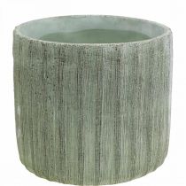 Product Planter Ceramic Green Retro Striped Ø19.5cm H17.5cm