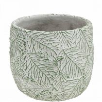Product Planter ceramic green white gray fir branches Ø13.5cm H13.5cm