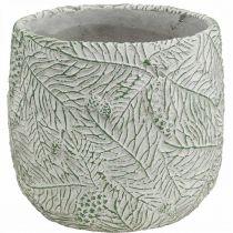 Product Planter ceramic green white gray fir branches Ø12.5cm H12cm