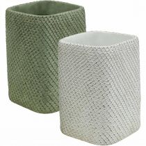 Product Planter ceramic white green relief mesh 14x14cm H21.5cm 2pcs